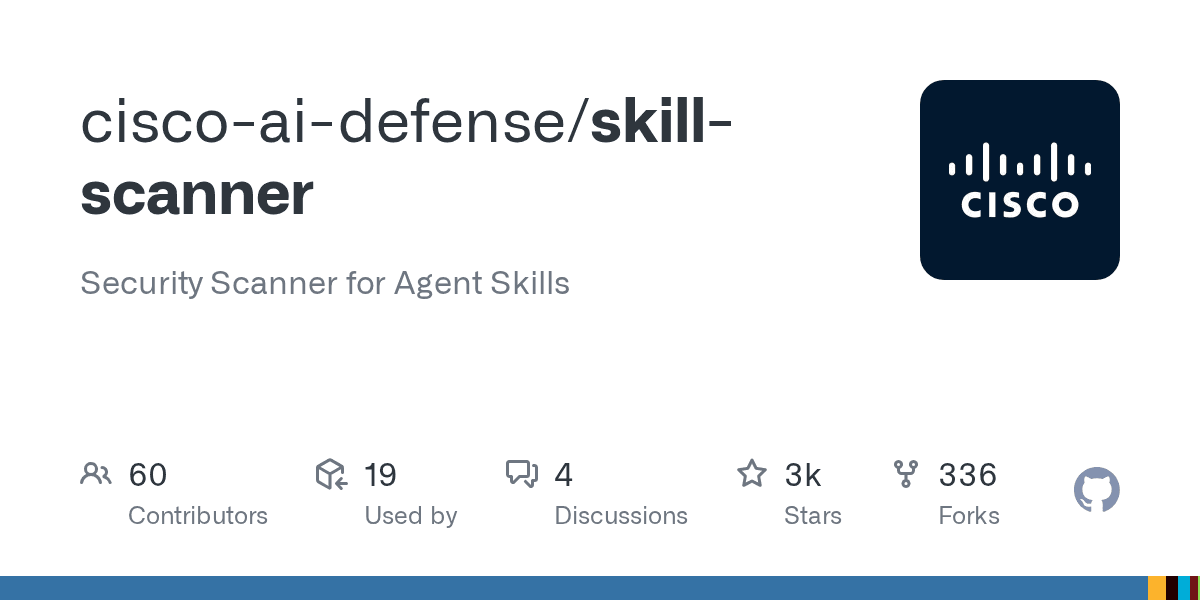 GitHub repository card for cisco-ai-defense/skill-scanner