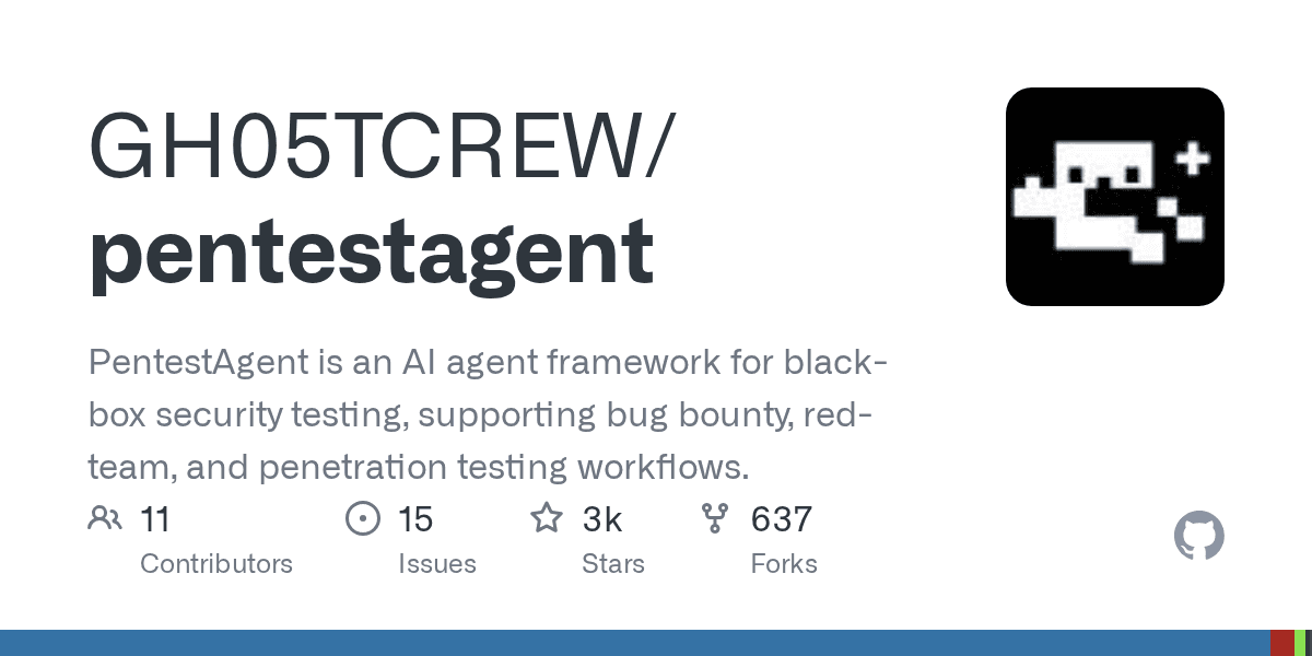 GitHub repository card for GH05TCREW/pentestagent