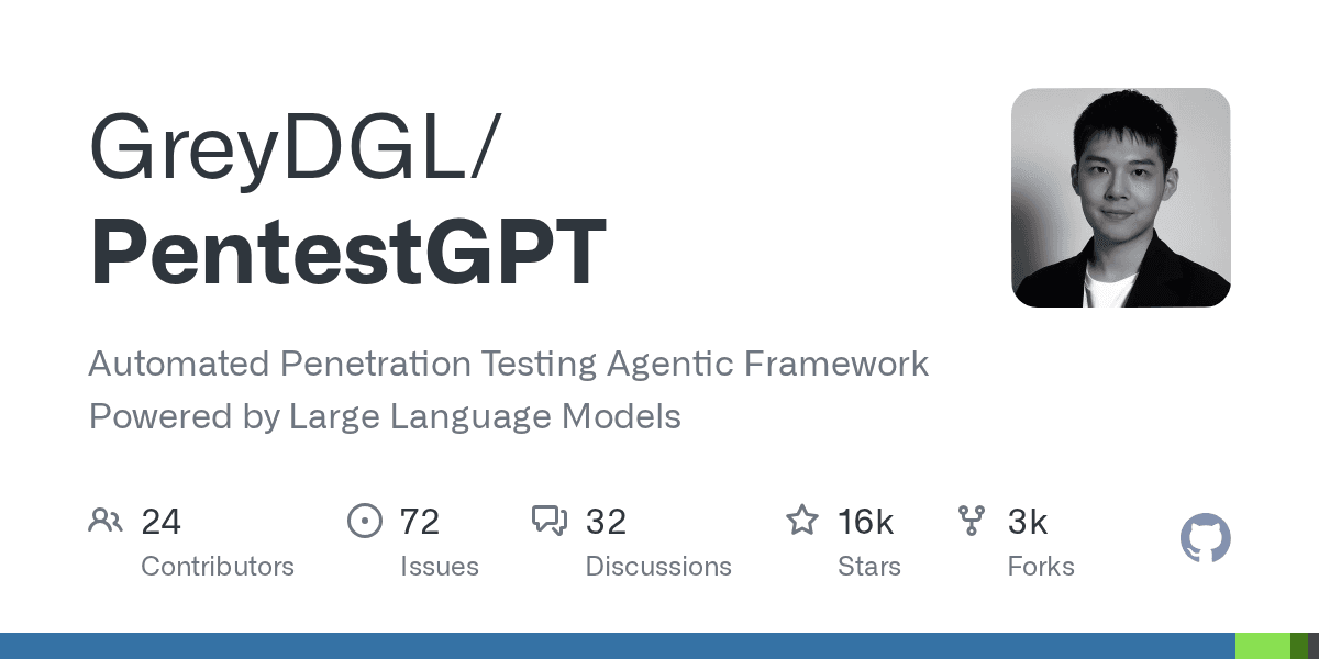 GitHub repository card for GreyDGL/PentestGPT