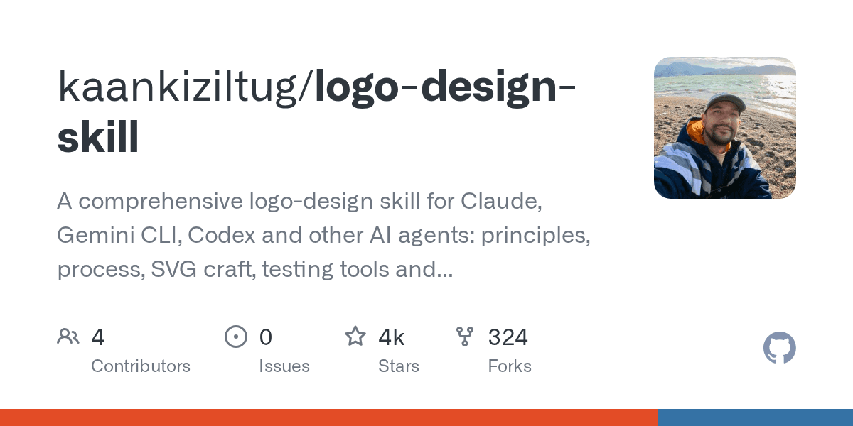 GitHub repository card for kaankiziltug/logo-design-skill